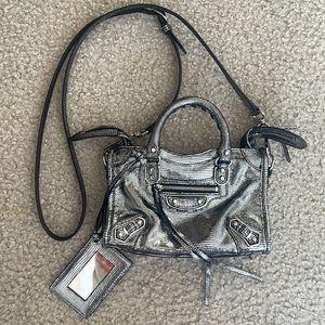 Balenciaga Nano City Metallic Edge Lizard skin embossed bag